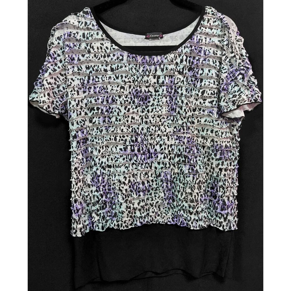 Cocomo Ruffle Top Animal Print Short Sleeve Women See Measurements